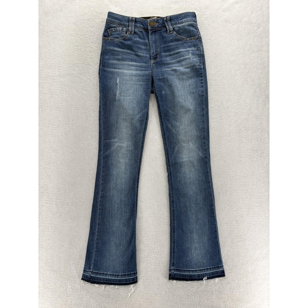 Democracy Ab Technology Bootcut Jeans Womens 2 Blue Med Wash Mid Rise Distressed